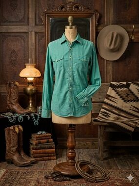 Age of Wisdom Teal Cotton Western Pearl Snap Shirt - Women's Small